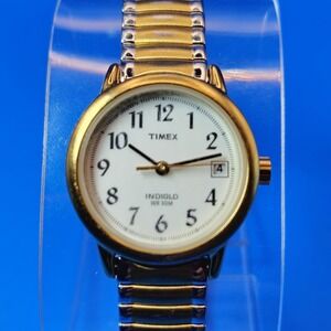 Vintage 1998 Timex Indiglo Date 25mm Two Tone Women's Quartz Watch Size 5-8+